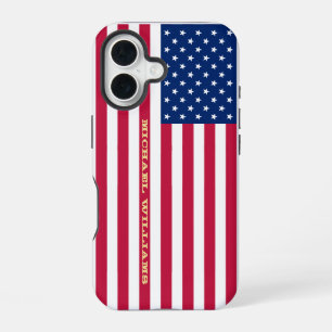 USA Amerikanische Flagge Gold Monogramm Patriotin iPhone 16 Hülle