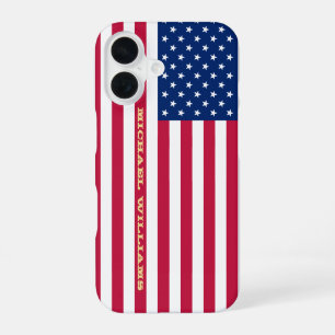 USA Amerikanische Flagge Gold Monogramm Patriotisc iPhone 16 Hülle