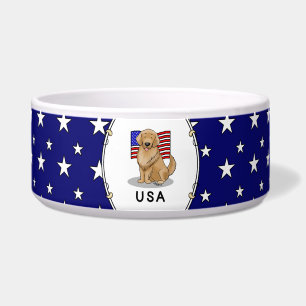 USA Amerikanische Flagge Golden Retriever Hund Napf