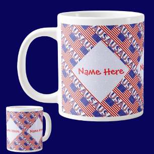 USA Amerikanische Flagge Kachel Rot Personalisiert Jumbo-Tasse