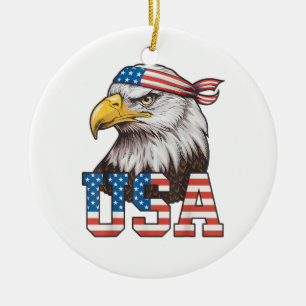 USA Amerikanische Flagge Männer Frauen Kinder Weiß Keramik Ornament
