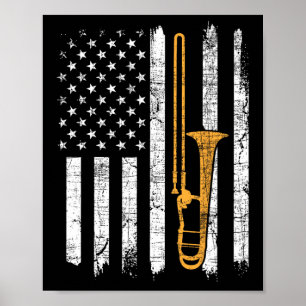 Usa Amerikanische Flagge Posaune - Posaunist Musik Poster