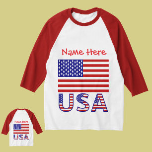 USA Amerikanische Flagge Rot Personalisierte Herre T-Shirt