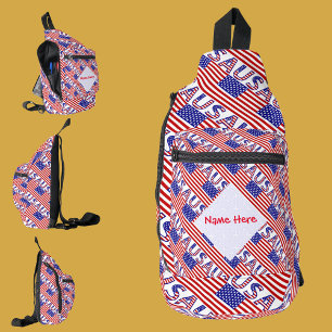 USA Amerikanische Flagge Tíled Rot Personalisierun Crossbody Bag