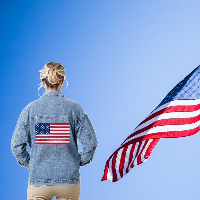 USA Amérique Drapeau Maison Patriotique De La Cita (USA America Flag Patriotic Home Of The Brave Quote Denim Jacket)