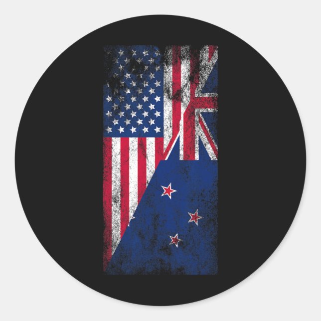Usa &amp; New Zealand Flags - Us Of America Kiwi,  Runder Aufkleber (Vorderseite)