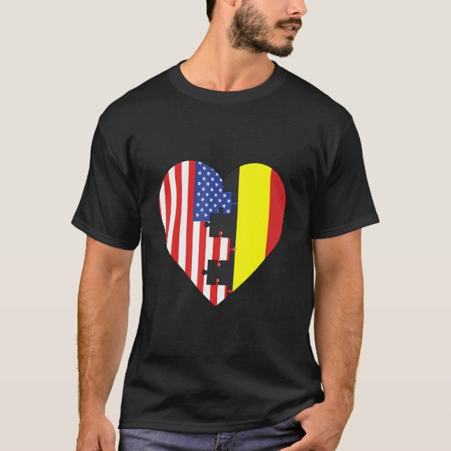 USA and Belgium Flags Heart T-Shirt (Vorderseite)