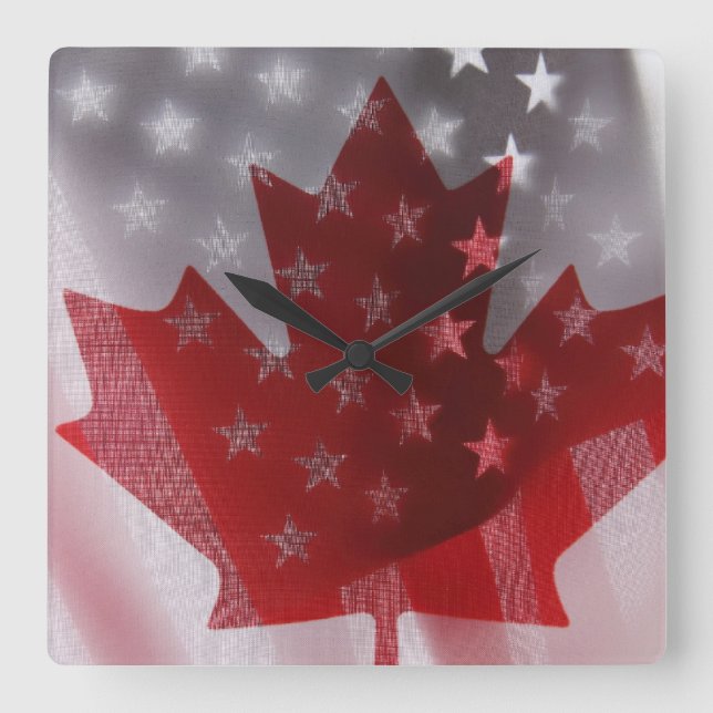 USA and Canada flags clock Quadratische Wanduhr (Vorderseite)