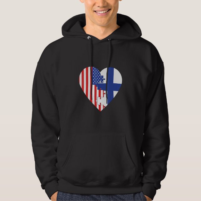 USA and Finland Flags Heart Hoodie (Vorderseite)