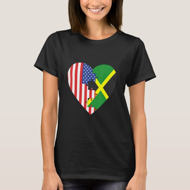 USA and Jamaica Flags Heart T-Shirt (Vorderseite)