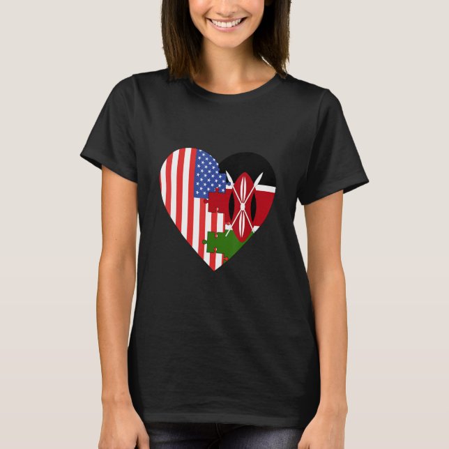 USA and Kenya Flags Heart T-Shirt (Vorderseite)