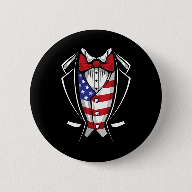 Usa Anzug Smoking patriotisch 4. Juli Flagge Ameri Button (Vorderseite)