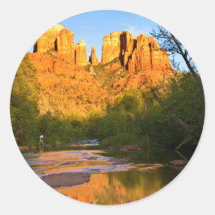 USA, Arizona. Cathedral Rock bei Sonnenuntergang Runder Aufkleber