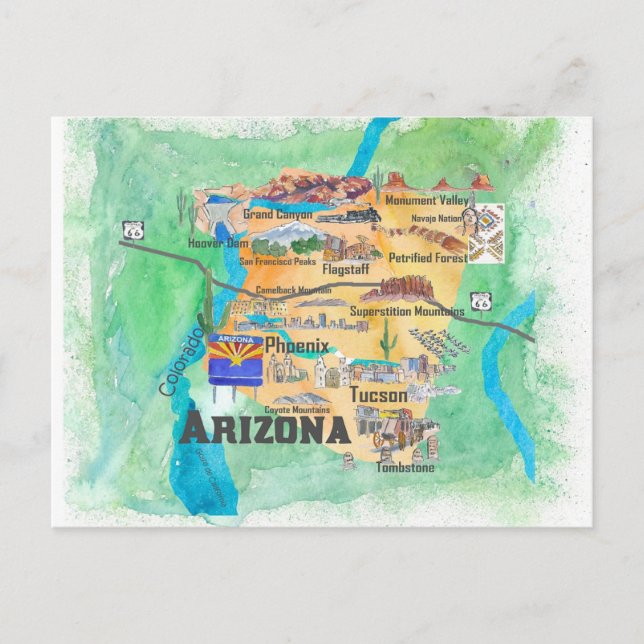 USA Arizona Staat Reisen Illustrierte Karte (Vorderseite)