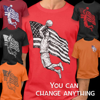 USA-Basketball-Slam-Dunk-Amerikanische-Flagge-Skiz T-Shirt