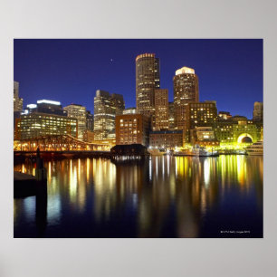 USA, Boston, Stadt-Skyline nachts (lang Poster