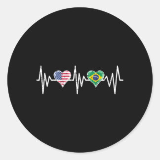 Usa Brazil Hebeat America Brazilian Flag He Runder Aufkleber