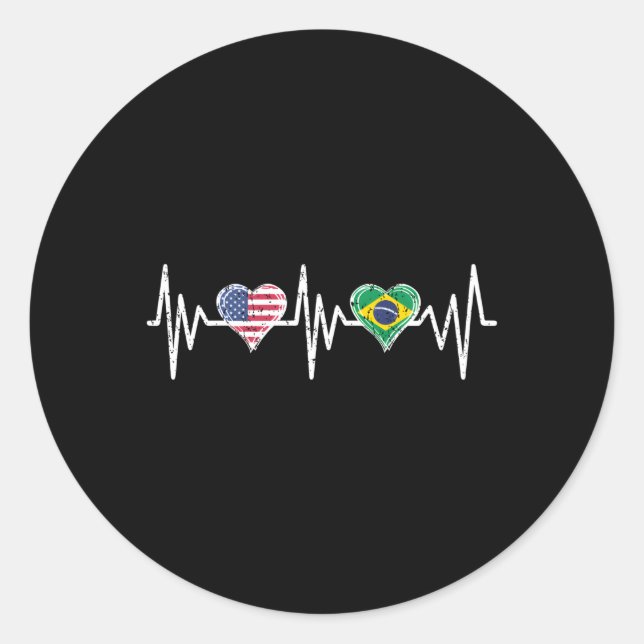 Usa Brazil Hebeat America Brazilian Flag He Runder Aufkleber (Vorderseite)
