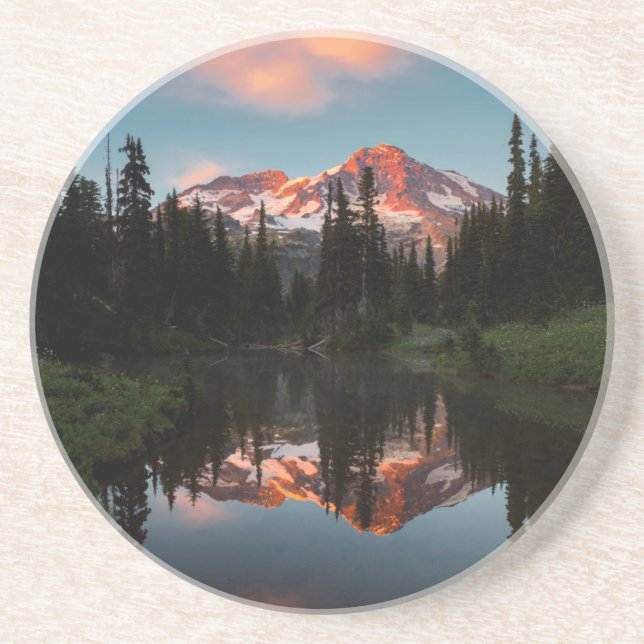 USA, Bundesstaat Washington. Mt. Rainier gespiegel Sandstein Untersetzer (Vorne)