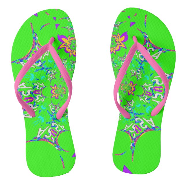 USA bunt hell blumengeschmückt Sommermuster Design Flip Flops (Fußbett)