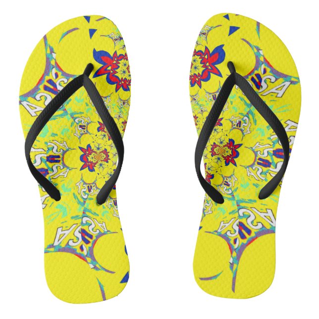 USA bunt hell blumengeschmückt Sommermuster Design Flip Flops (Fußbett)