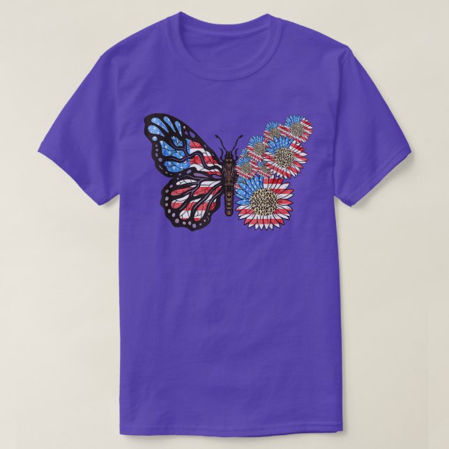USA Butterfly Sonnenblume Leopard 4. Juli Amerika T-Shirt (Design vorne)