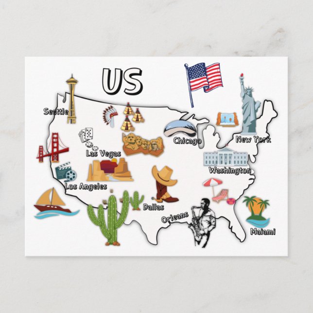 USA carte US carte grandes villes noms États-Unis (Devant)