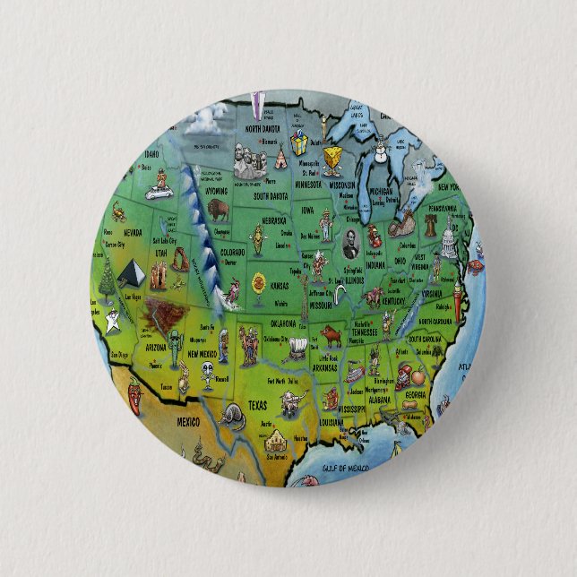 USA-Cartoon-Karte Button (Vorderseite)