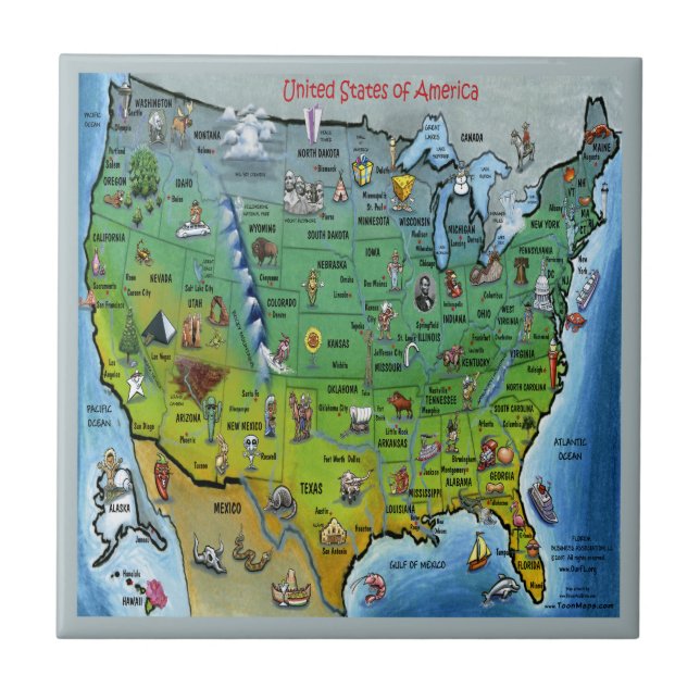 USA Cartoon Map Fliese (Vorderseite)