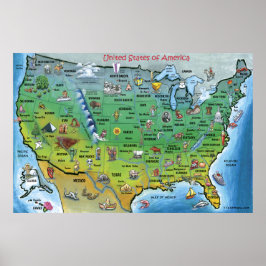 USA Cartoon Map HUGE Poster