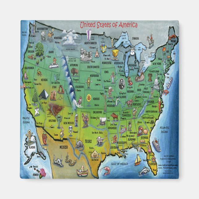 USA Cartoon Map Magnet (Vorne)