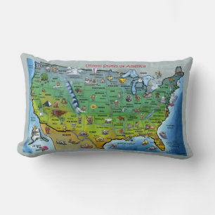 USA Cartoon Map Pillow Lendenkissen