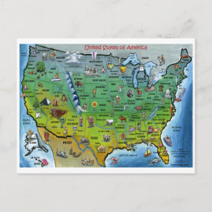 USA Cartoon Map Postkarte