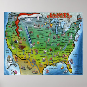 USA Chrsitmas Map Poster