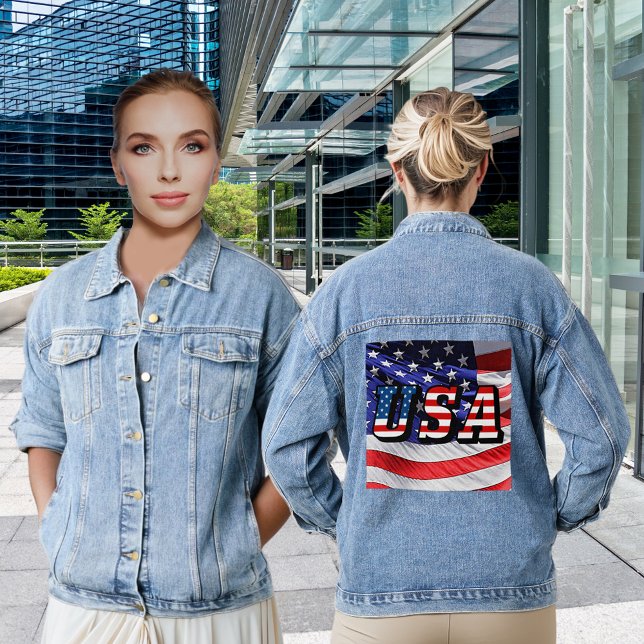 USA Citation American Flag Womens (USA Quote American Flag Women's Denim Jacket)