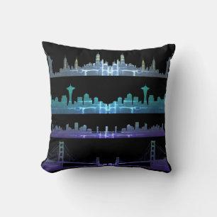 USA City Skylines Silver Nightlife Kissen