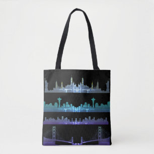 USA City Skylines Silver Nightlife Tasche