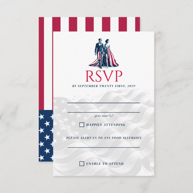 USA Couple RSVP Karte (Vorne/Hinten)