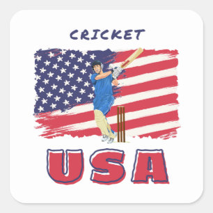 USA Cricket Fan Batsman Quadratischer Aufkleber