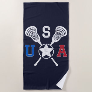 USA Crosskick Emblem - Lacrosse USA American Flag Strandtuch