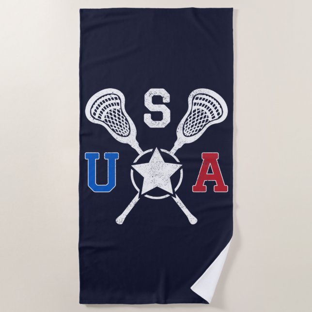 USA Crosskick Emblem - Lacrosse USA American Flag Strandtuch (Vorderseite)