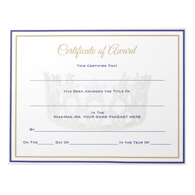 USA Crown Certificates-Award Notizblock (Vorderseite)