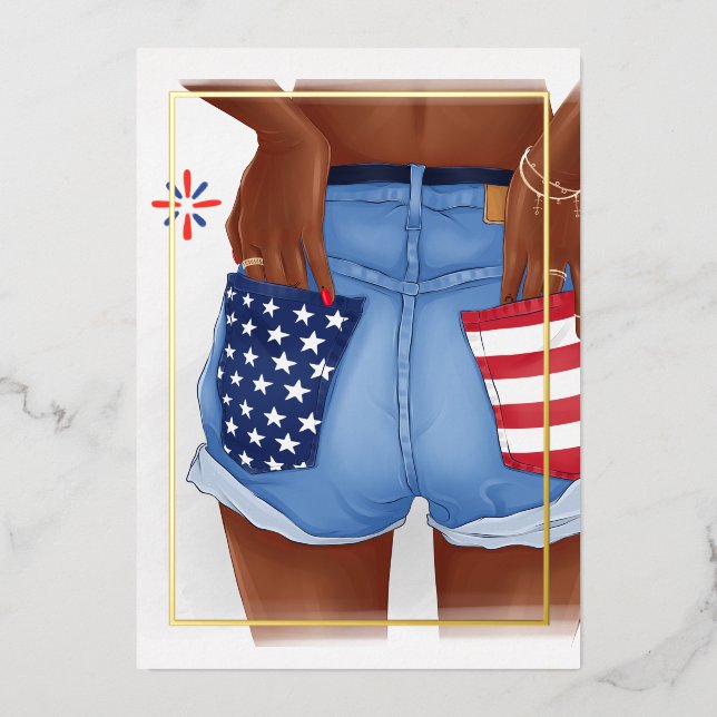 USA Denim Girl Birthday Party Foil Einladung (Vorderseite)