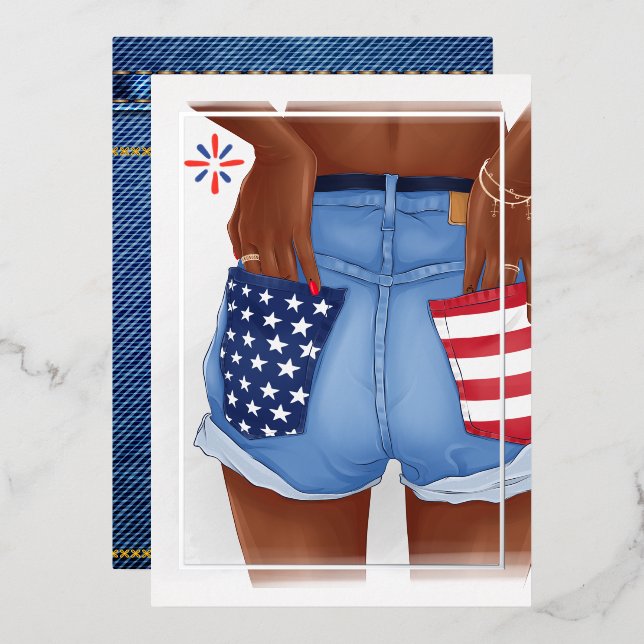 USA Denim Girl Birthday Party Foil Einladung (Vorderseite/Rückseite)