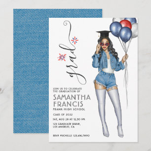 USA Denim themed Girl Graduation Party Einladung