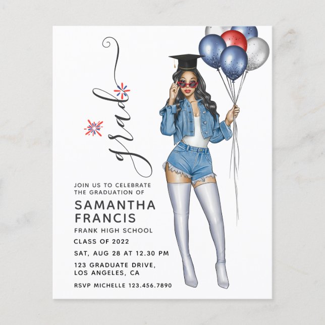 USA Denim themed Girl Graduation Party Einladung Flyer (Vorne)