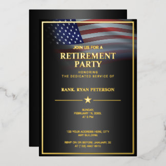 USA Drapeau or Foil Luxe Black Invitation