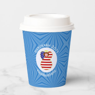 USA Engel Rotes Haar Hanukkah-Flagge Personalisier Pappbecher