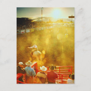 USA, erhöhte Sicht auf Bullfahrer und Cowboys bei Postkarte