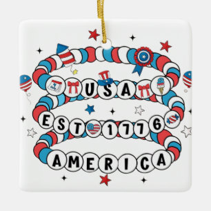USA EST 1776 Beaded America Design Keramikornament